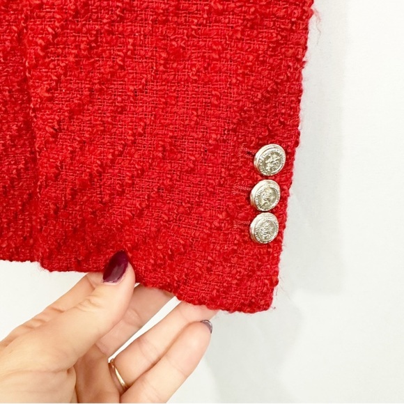 NWT ZARA Textured Double Breasted Red Tweed Blazer Jacket Blogger Favorite - Picture 11 of 15
